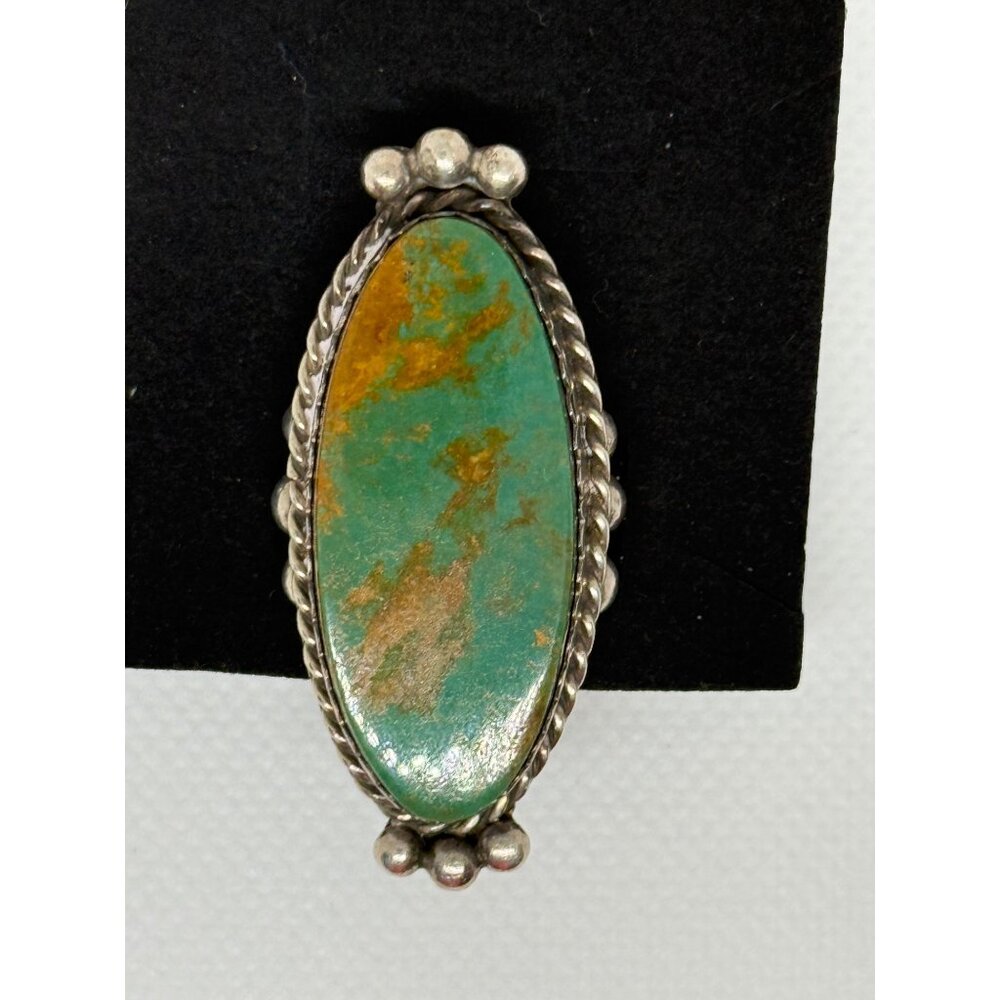 Navajo Sterling Silver & Royston Turquoise Ring Signed DS Size 9.25 2-Inch Long